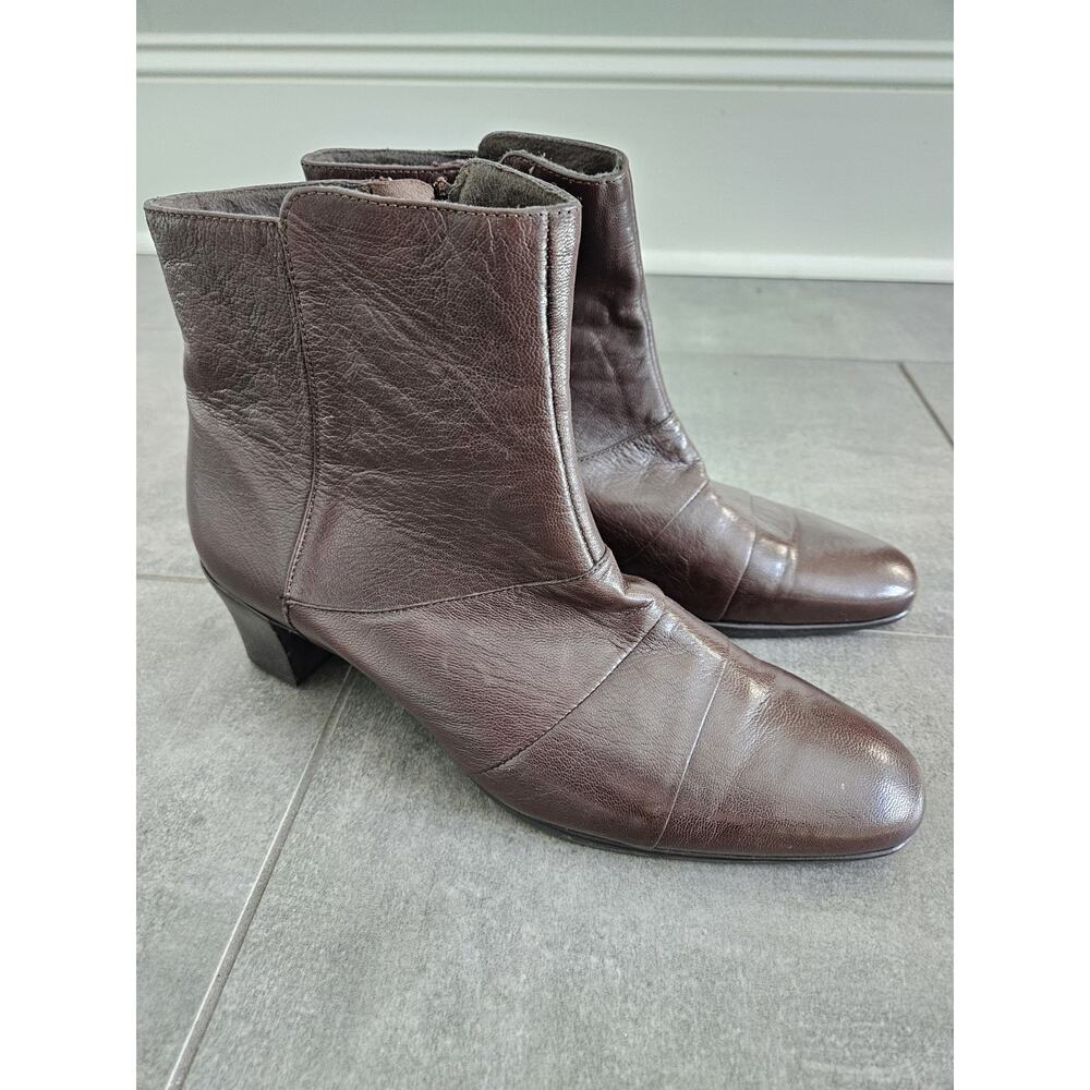 Munro Boots Women Sz 9m Brown Ankle Almond Toe Zipper Block Heels Zipper Buttery